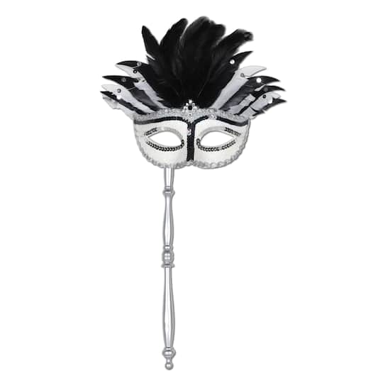Beistle Silver & Black Costume Mask with Stick | Michaels®